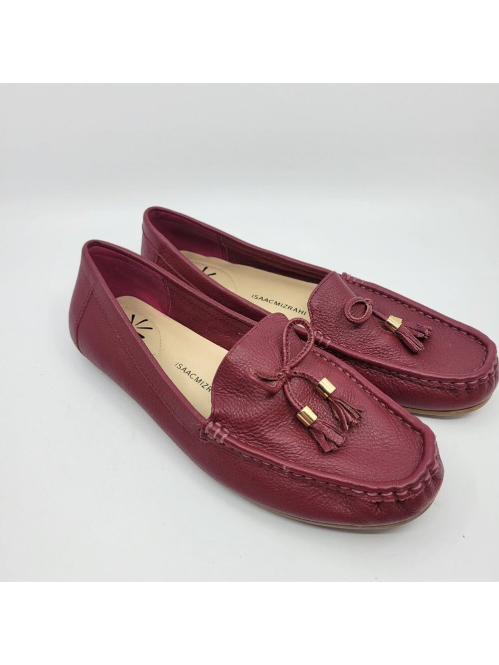 Isaac Mizrahi Loafers Womens Size 7.5 Burgundy Leather Tassels Slip On Shoes